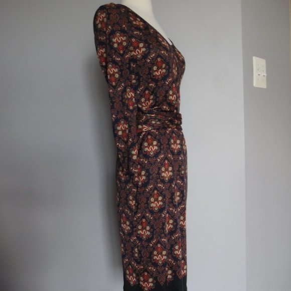 Tory Burch Tilda Silk Jersey Printed Belted Dress Damask Parsley 3/4 sleeves - Picture 5 of 12